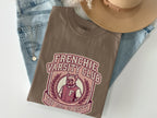 Brown t-shirt with "Frenchie Varsity Club" graphic and bulldog.