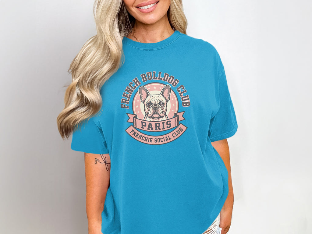 French bulldog club logo with "Paris Frenchie Social Club" text.