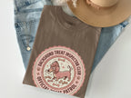 Brown t-shirt with "Dachshund Treat Inspector Club" seal and cartoon dog.