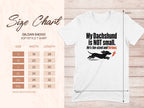 White Gildan softstyle t-shirt with dachshund graphic and size chart.