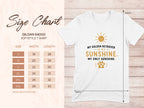Gildan 64000 softstyle t-shirt with size chart and "My Golden Retriever is my Sunshine" graphic.