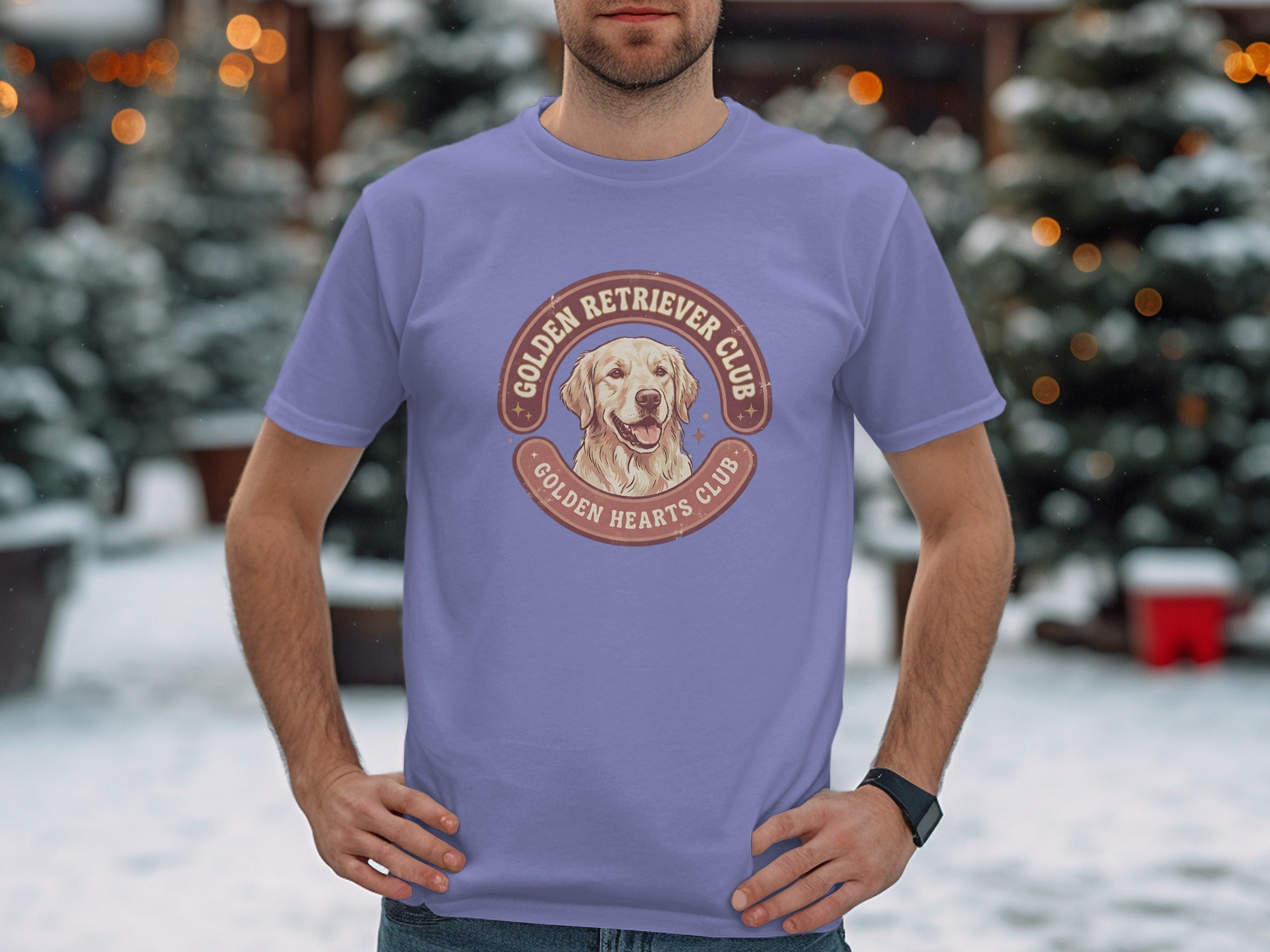 Purple t-shirt with Golden Retriever Club logo featuring dog portrait and text.