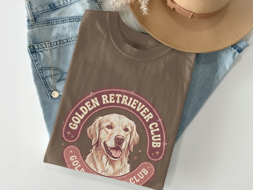 Golden Retriever Club t-shirt with dog portrait and circular text.