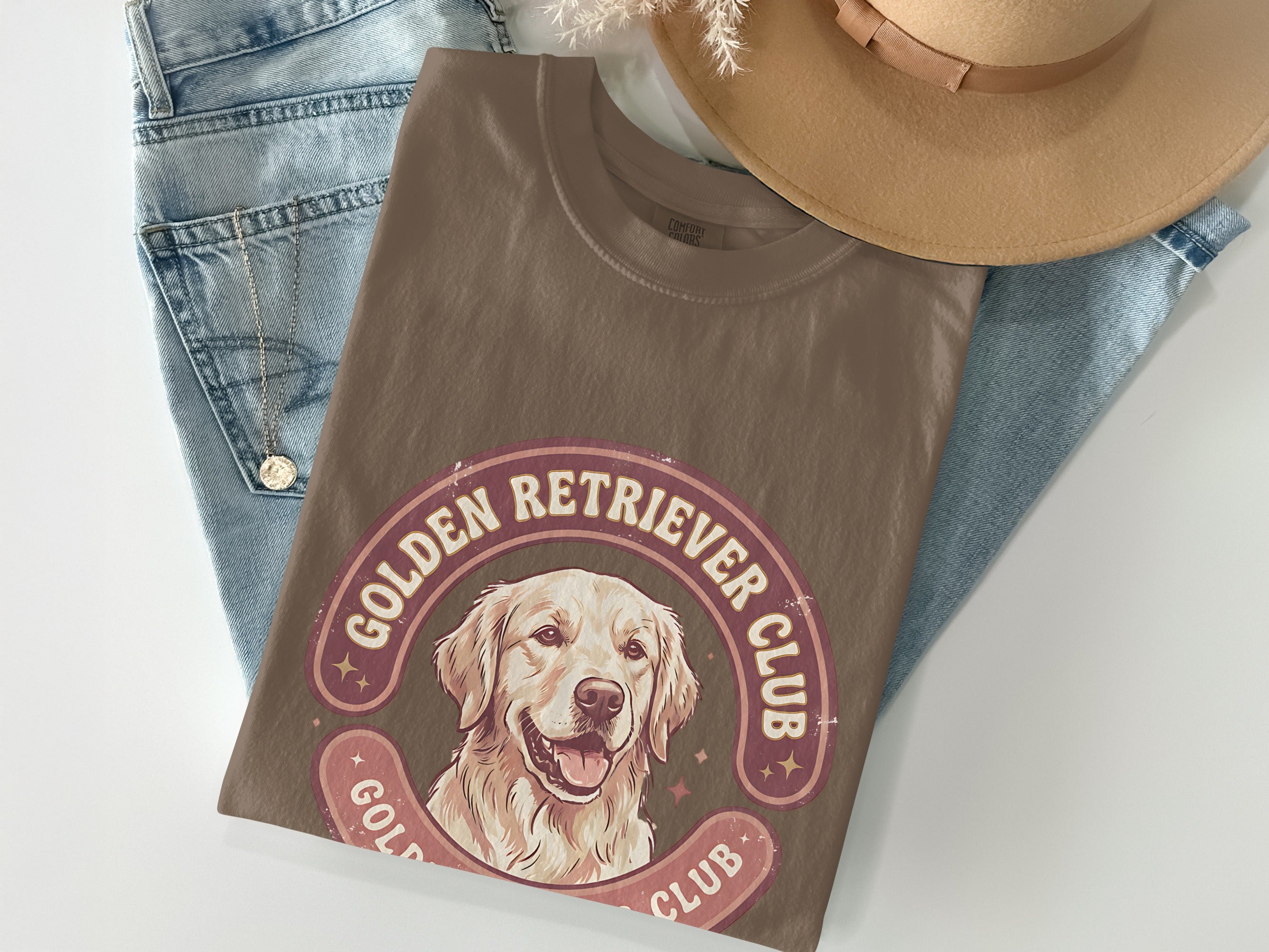 Golden Retriever Club t-shirt with dog portrait and circular text.