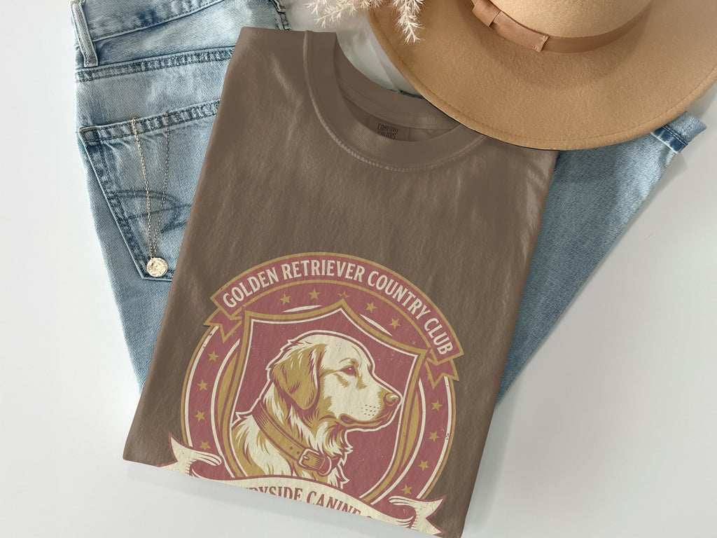 Brown t-shirt with Golden Retriever Country Club logo.