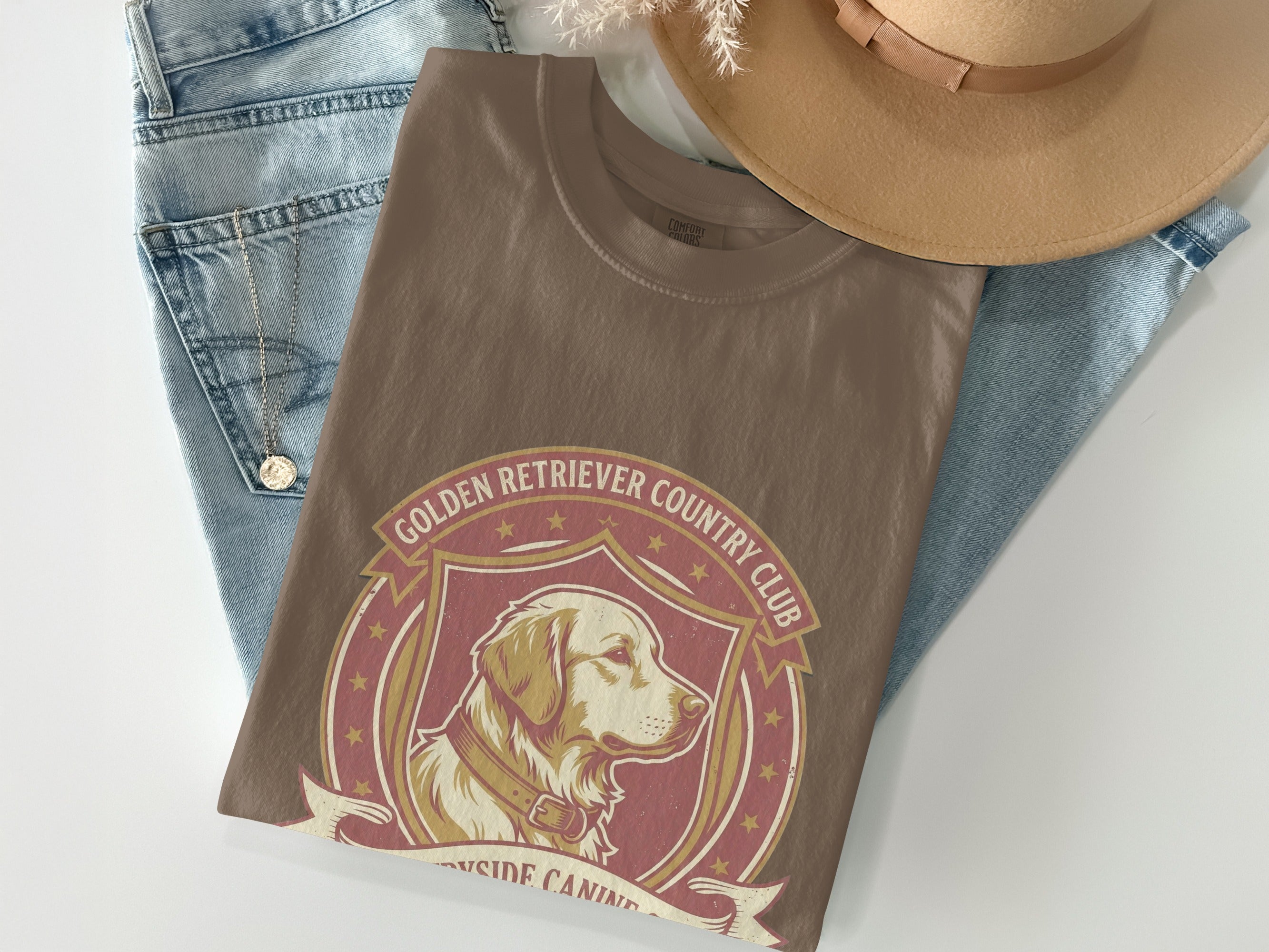Brown t-shirt with Golden Retriever Country Club logo.