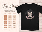 French Bulldog Social Club t-shirt size chart with measurements.