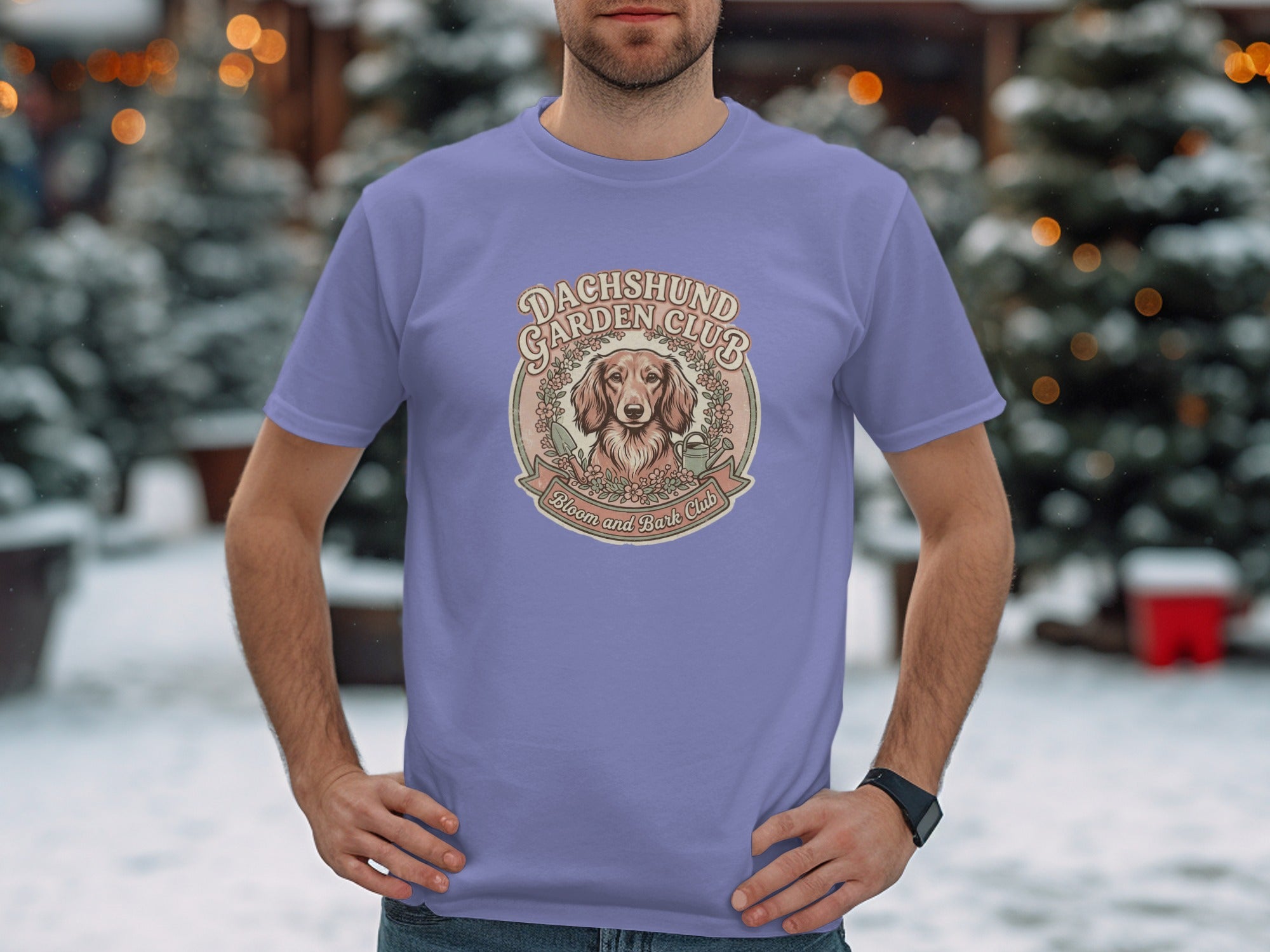 Dachshund Garden Club Bloom and Bark Club t-shirt.