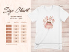 Gildan 64000 softstyle t-shirt size chart with dog paw graphic.
