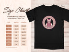 French Bulldog varsity club t-shirt size chart with measurements.