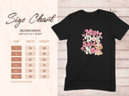 Gildan 64000 Softstyle T-shirt size chart with dog graphic.