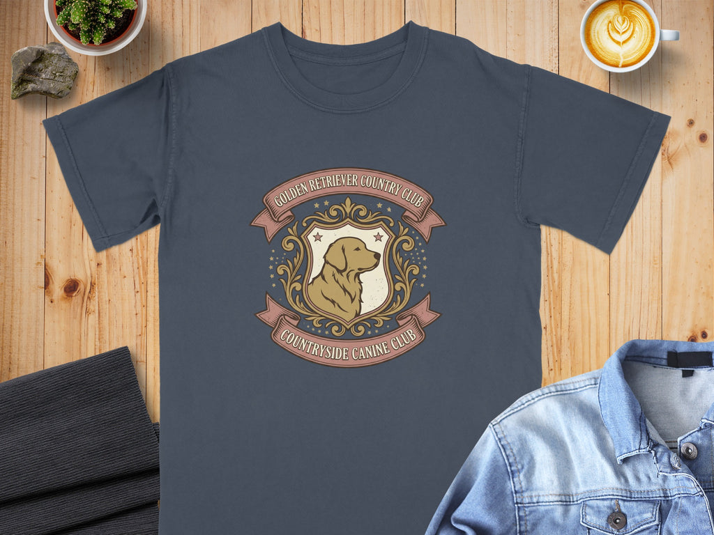 Golden Retriever Country Club Canine Club t-shirt graphic.