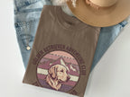 Golden Retriever Adventure Club t-shirt with mountain graphic.