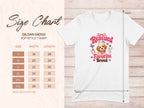 Gildan 64000 softstyle t-shirt size chart with shirt graphic.