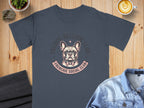 Dark grey t-shirt with a French Bulldog Club logo featuring a dog wearing a bow tie.