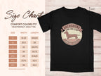 Dachshund Long Dog Club t-shirt size chart with measurements.