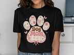Black t-shirt with a paw print graphic that says "Dog Mom Era".