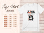 White t-shirt size chart for Gildan 64000 Softstyle with Frenchie graphic.