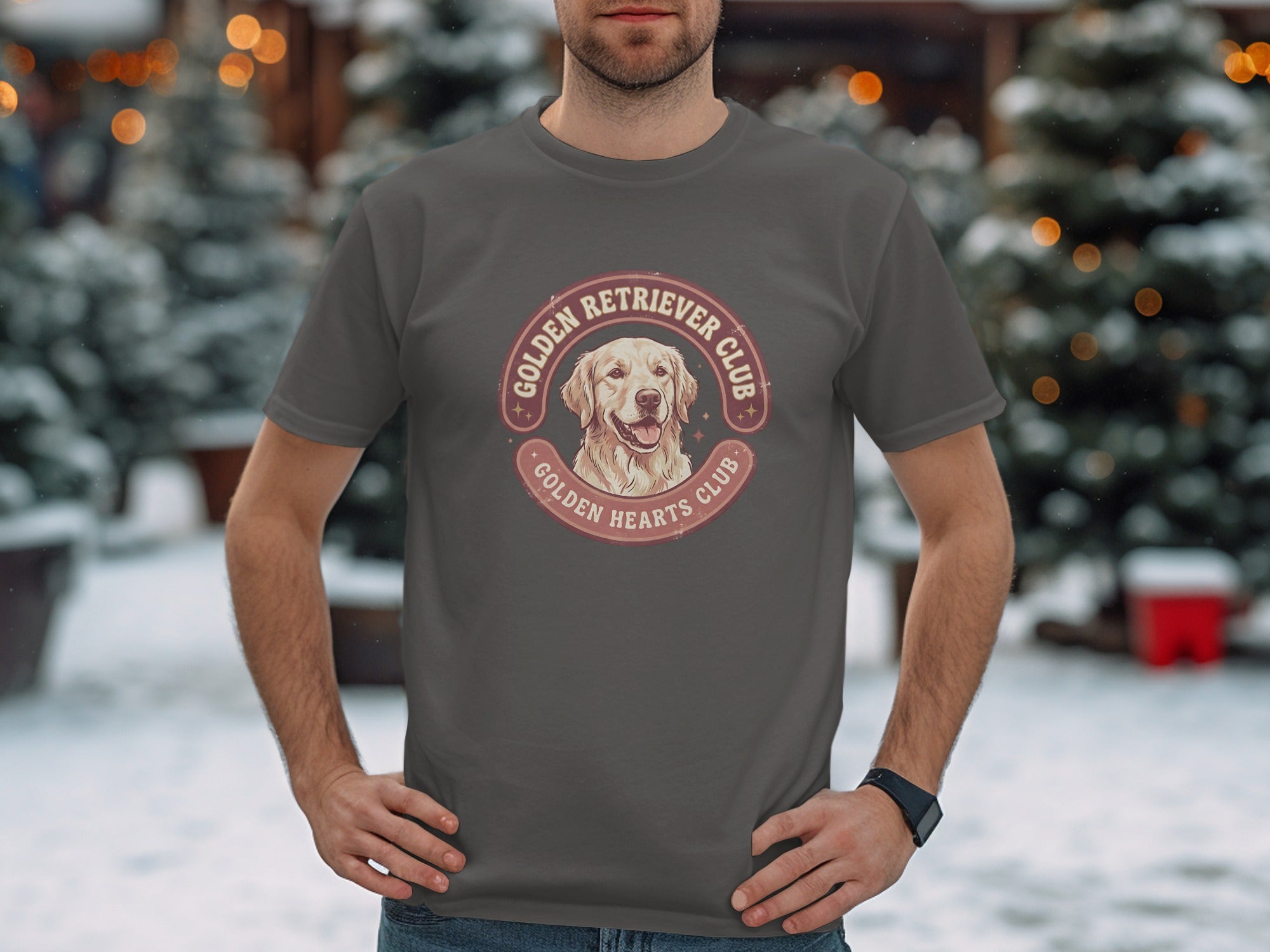 Dark grey t-shirt with Golden Retriever Club text and dog graphic.