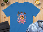 Blue t-shirt with dog, hearts, and "Sorry I Have Plans With My Dog" text.
