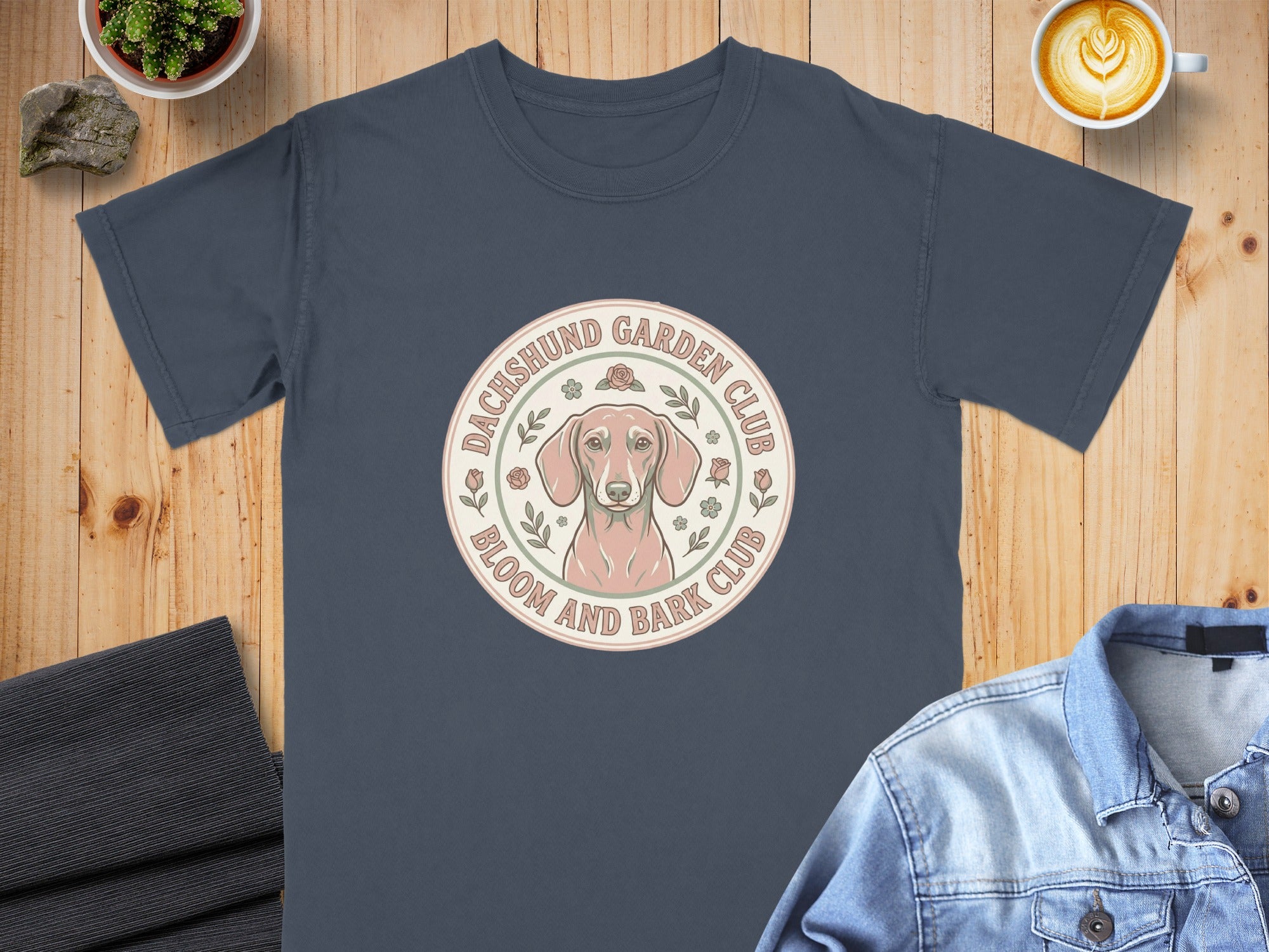 Dachshund Garden Bloom and Bark Club graphic t-shirt.